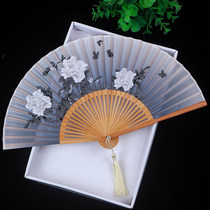 Ancient style folding fan Chinese style lady folding fan carry Hanfu classical Japanese cherry blossom silk fan dance summer Small