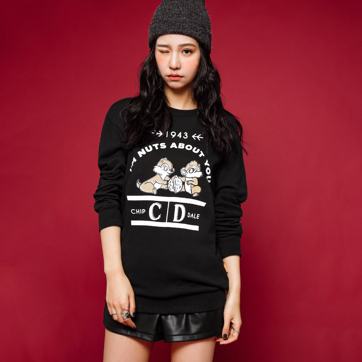 七格格2017春秋款可爱卡通图案印花学生长款宽松百搭套头潮卫衣女