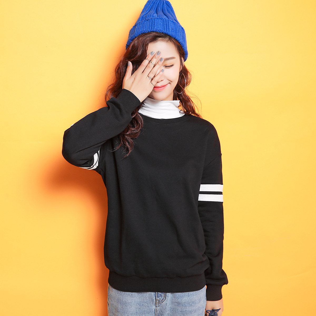 韩版chic上衣2017秋装新款时尚宽松百搭学生圆领套头长袖卫衣女潮