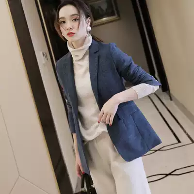 Blue small blazer women's 2021 Spring and Autumn new senior sense temperament small man casual suit top