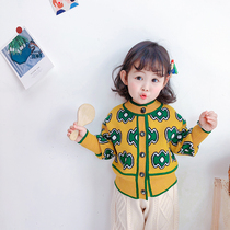NANI childrens clothing Gucc wind childrens autumn and winter knitted yellow and green flowers jacquard cardigan sweater