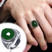 Ring Tang Jing Retro Men's Ring, Jade Open Large, Dominant S925 Sterling Silver Set