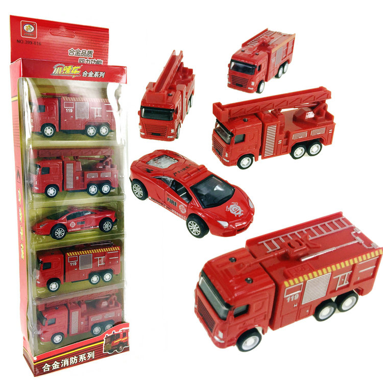 5 Fit Fun Alloy Fire Truck 399-816 Fire Truck Resilience Toy Toy children's toy mixed batch
