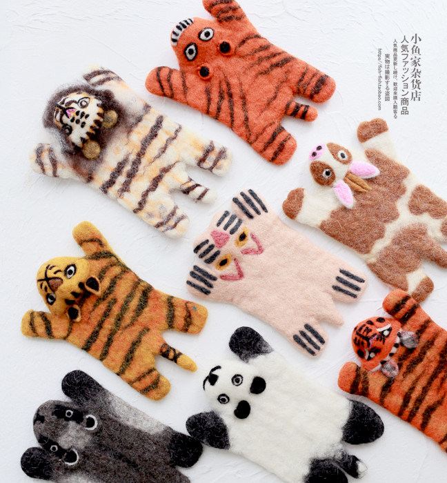 Little fish home cute wool felt hand-poked coaster animal placemats insulation mat tiger cat Panda