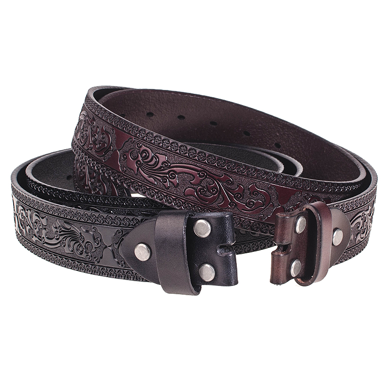 Headless-without-button belt men's belt sculptures smooth button single layer pure cow leather fur without scalp belt