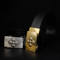  Original Tibetan magic Vajra automatic buckle belt embossed handmade mens cowhide middle-aged retro cavalry belt