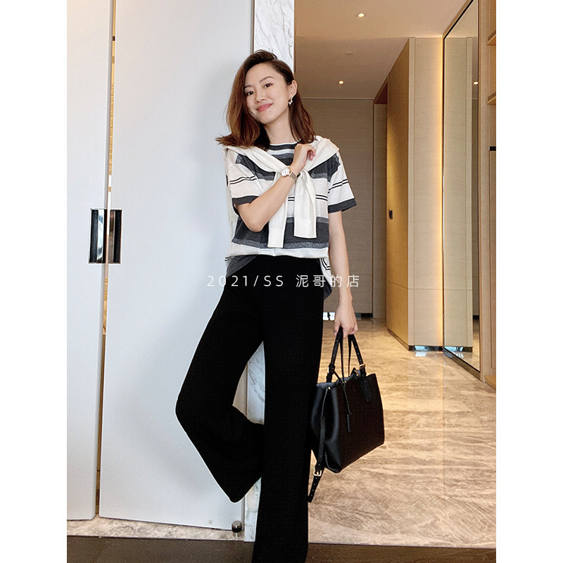 Mud brother's shop, workplace fashionable, tri-acetic acid straight tube, slightly wide-leg pants, elastic drape for commuting