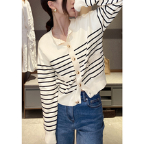 Mud brothers shop Small gold button striped cardigan Sculptural gold button striped knitted jacket Cardigan top