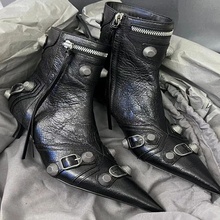 European and American pointed rivet short boots, autumn and winter black punk style motorcycle boots