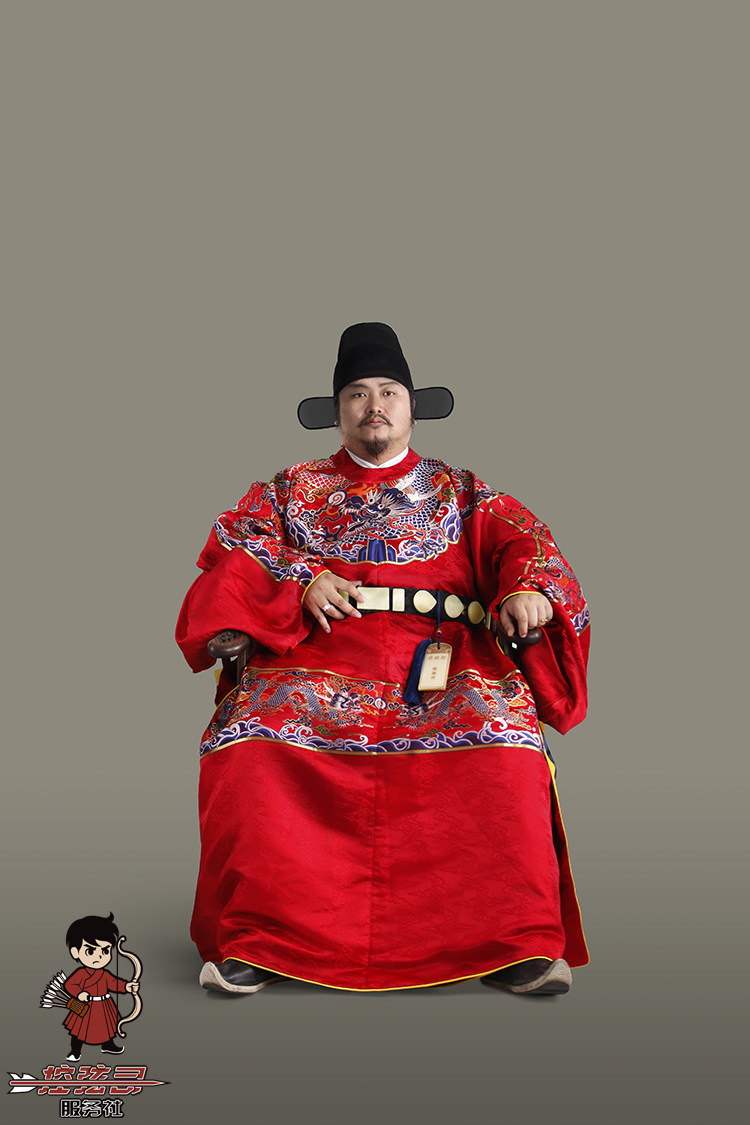 Hanfu men's wedding dress rental (string division)Big red Ruyi flying fish dress makeup flower brocade round neck robe 1Y0545