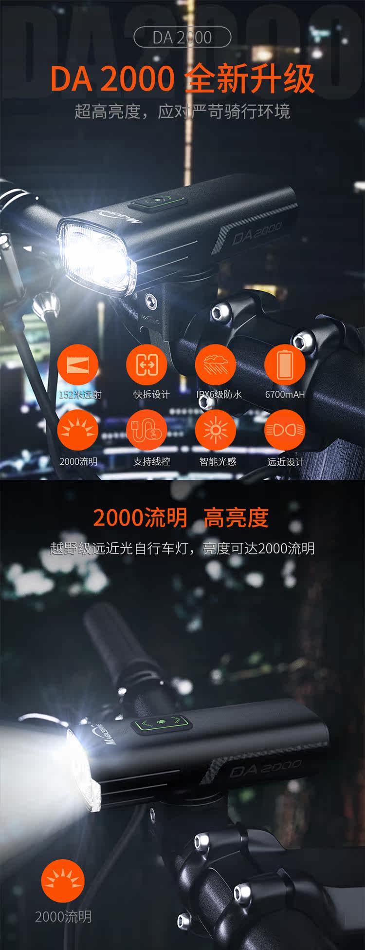 Май Джисуан велосипед фара DA 700/1000/1500/2000/2500 гора шоссе Ночная езда фонарик 