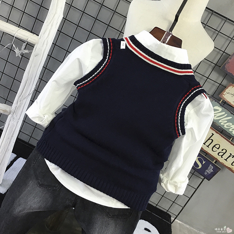 Quần áo bé trai áo len 2018 mùa thu trẻ em áo len dòng áo len thời trang trẻ em cotton đan áo gile cotton mềm mại cho bé