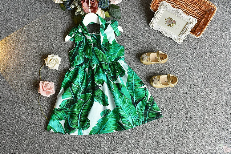 Cô gái mặc váy vest Châu Âu và Hoa Kỳ Áo dài mùa hè cho trẻ em Váy trẻ em in váy công chúa gửi tóc màu xanh lá cây - Váy váy đầm thu đông bé gái