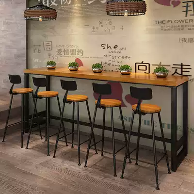 Iron home bar table solid wood long bar table bar table simple wall small water bar cafe table and chair