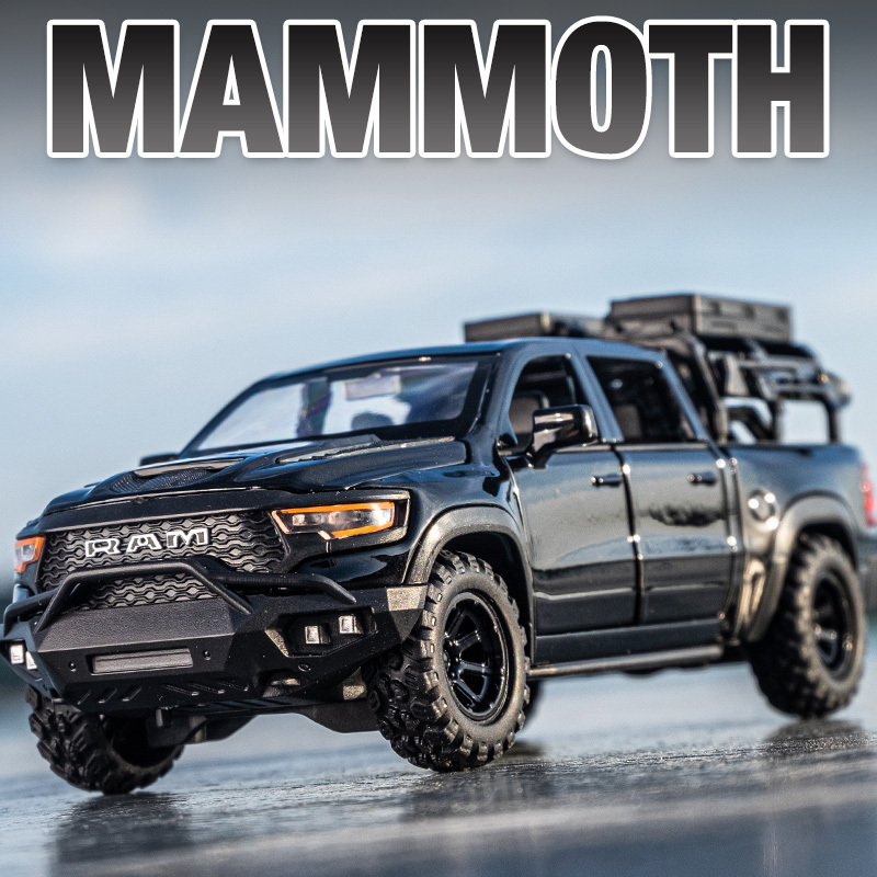 Dodge T-Rex Pickup Truck Alloy Car Model Boy Gift Ornament Collection 1:32 Simulation Metal Toy Car