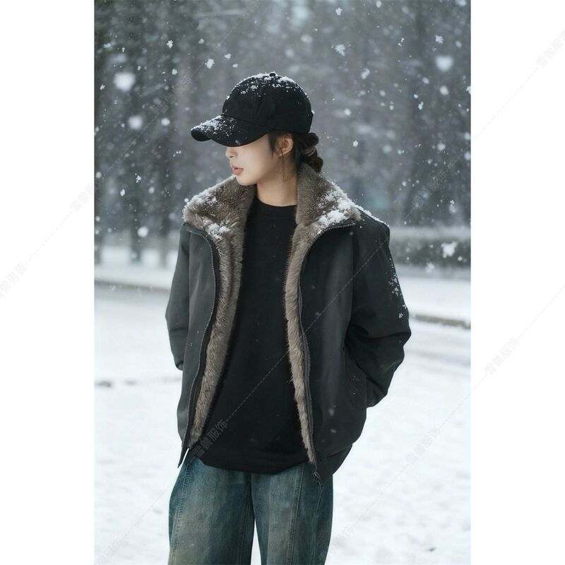 XS Original Reversible Jacket, Two-Tone Silver and Blue Fox, Heavy Oxford Washed Canvas, Warm Fleece-Lined Thick Coat