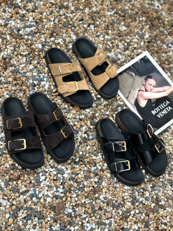 European Women's Shoes 2026 Spring/Summer New Genuine Leather Thick-Soled Height-Increasing Slip-On Sandals Open-Toe Sandals Birkenstock Shoes