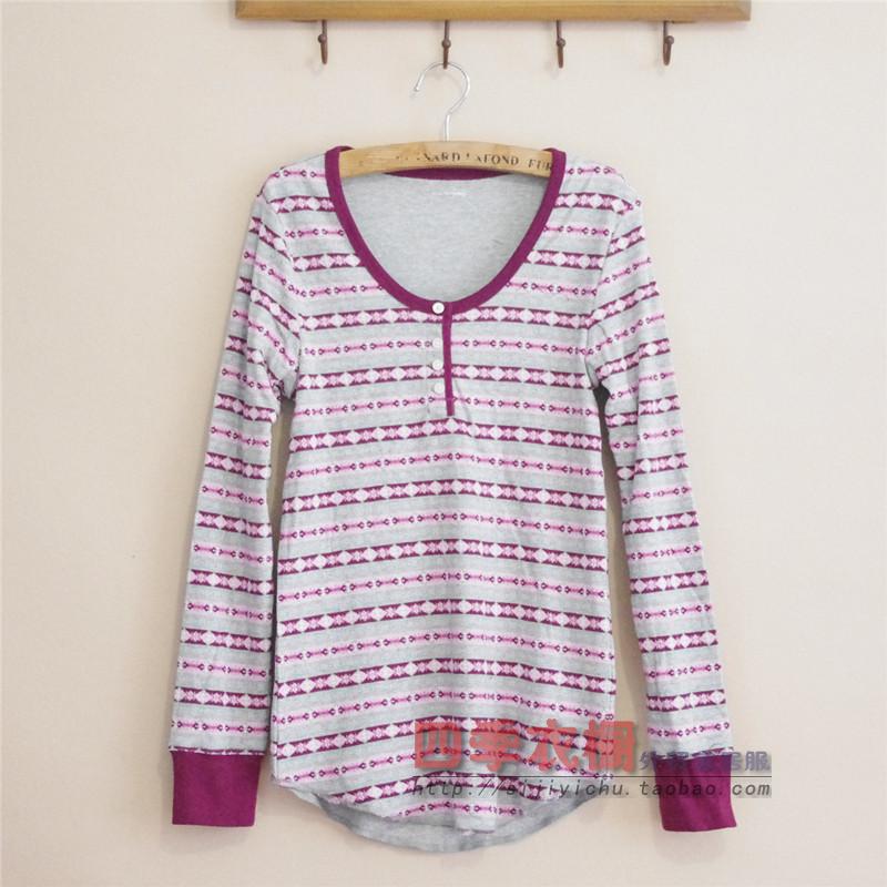 Bản gốc mới đích thực bộ đồ ngủ nữ cotton nhà thường mặc áo dài tay rộng cổ áo thun quần áo mùa thu quần áo ngủ nữ