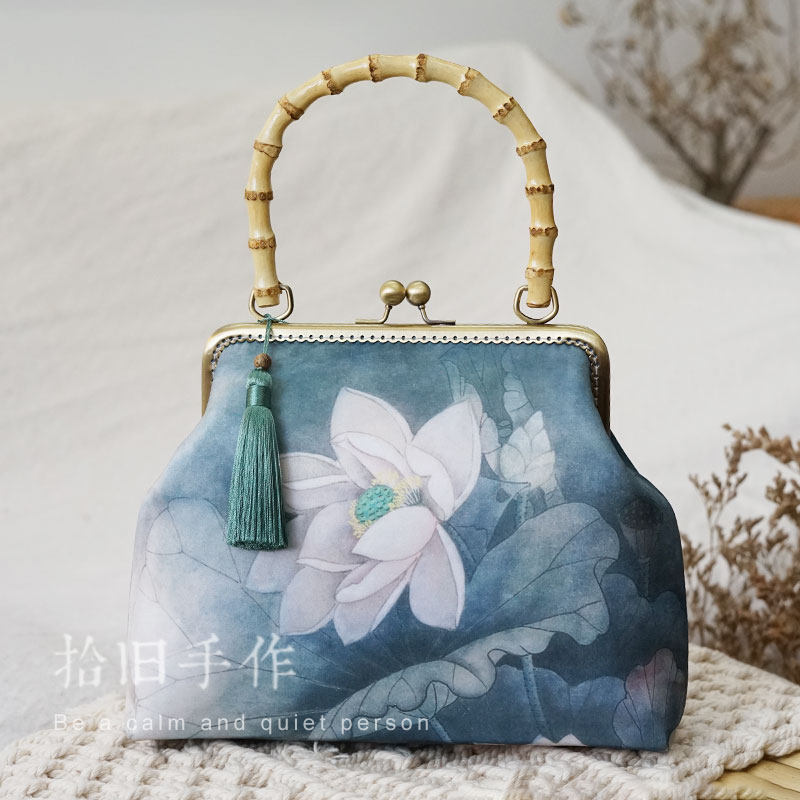Hibiscus Flower Bamboo Festival Handbags Classical Chinese Wind Accessories Qipao 2022 New Women's Bags Mother Bag Mother's Festival Gifts