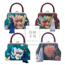 Peony silk cheongsam bag Chinese style Joker cheongsam handbag elegant mouth gold bag Chinese style with cheongsam bag