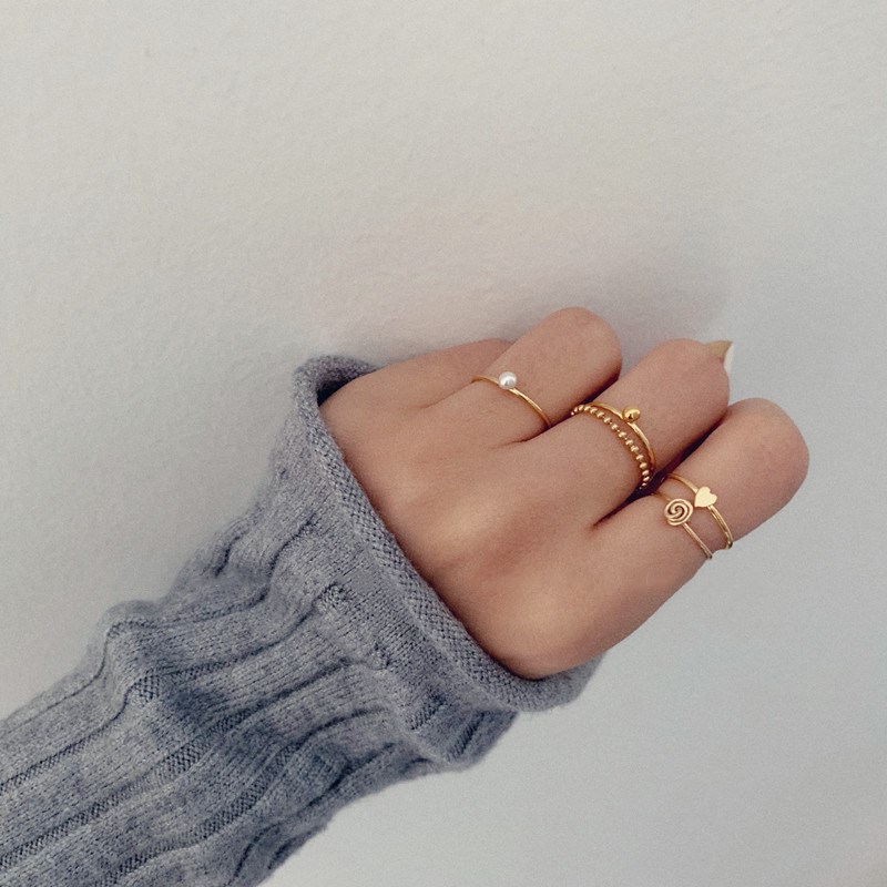 Handmade custom imported 14k bag gin minimalist about 100 hitch slim base Lady's ring geometric ring not off color