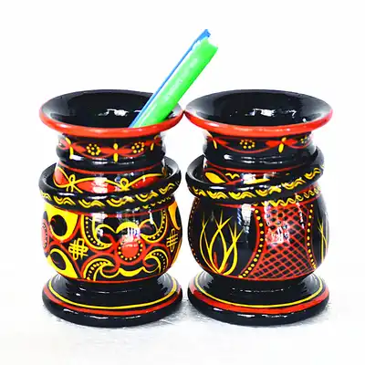 Sichuan Liangshan Shanxi Changyi lacquerware pen holder Hand-painted handicrafts Solid wood painted pen holder with ring