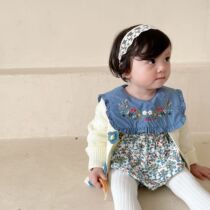 Baby Ins Spring Autumn New Blue Embroidered Khaama Capers Princess Bag Fart Crus Retro Foreign Air Women 100 Days