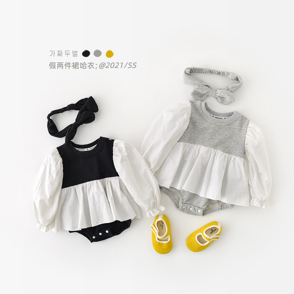 2022 Chunqiu Ji Ins infant daughter's new Korean version baby princess wind splicing fake two dress khays for sending hair