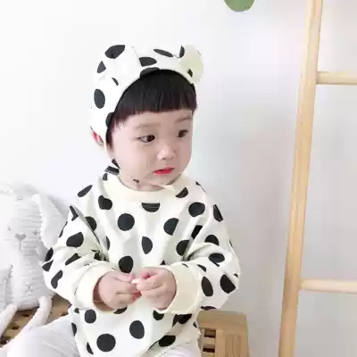 ins wave point climbing clothes baby clothes baby newborn clothes one-piece crawling clothes hat cute jumpsuit