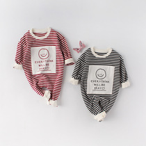 ins2021 spring and autumn new baby childrens jumpsuit men and women children baby baby smiley long-sleeved harem long climbing suit