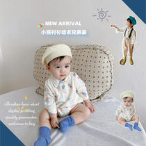 2022 Spring new Korean version Childrens long sleeve shirt baby khae bag fart clothes baby triangle to wear sibling