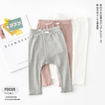2022 Spring-autumn new child hit bottom pants Korean version of baby pit strip pure color butterfly knot beating bottom pants cute 100 lap