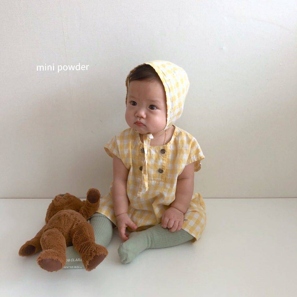 2022 new spring and summer sleeveless bag fart clothes baby climbing suit baby even cap clothes checkered triangular halibut pie