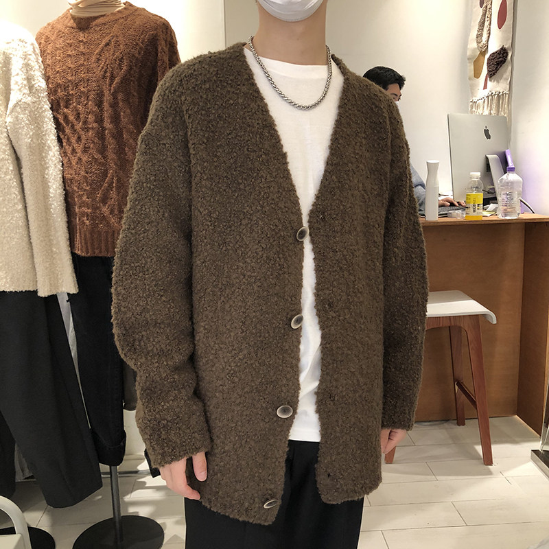 Cardiovert sweater for men and women with long sleeves autumn and winter South Korea East gate new goat-wool blend stitch-weaters trendy