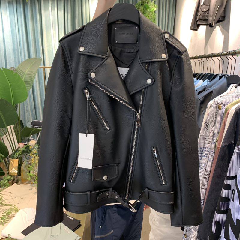 South Korea Dongdaemun men's spring and autumn hard thick motorcycle leather jacket short handsome men's coat trend