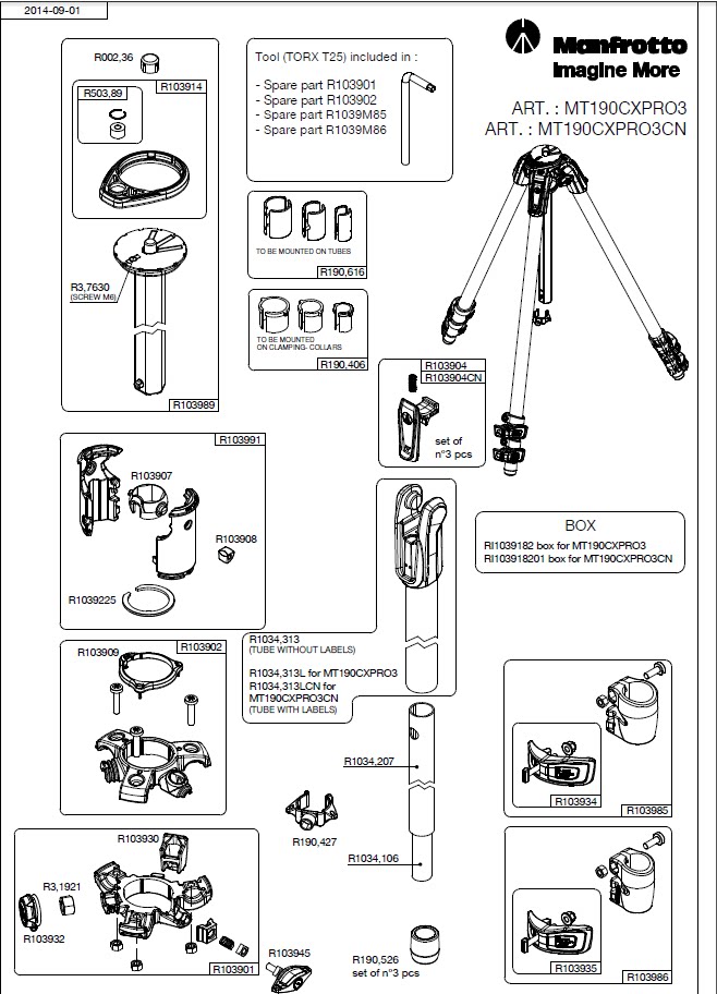 Manfrotto MT190XCPRO3 MT190XCPRO4 tripod fittings