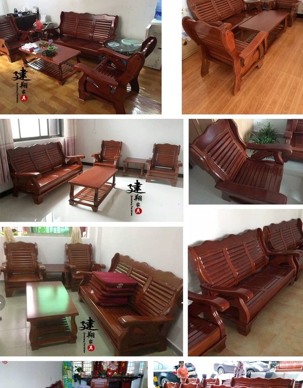 Trung Quốc phong cách cũ gỗ rắn sofa phòng khách kết hợp giả gỗ gụ sofa gỗ long não nhà máy gỗ trực tiếp - Ghế sô pha