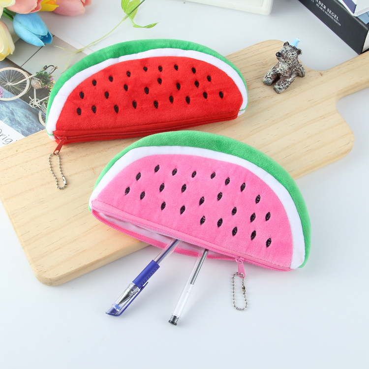 Han Edition Creativity Cartoon Watermelon Large Capacity Plush Pen Bag Pencil Bag Cute Embroidered Phone Zero Wallet Makeup Bag-Taobao