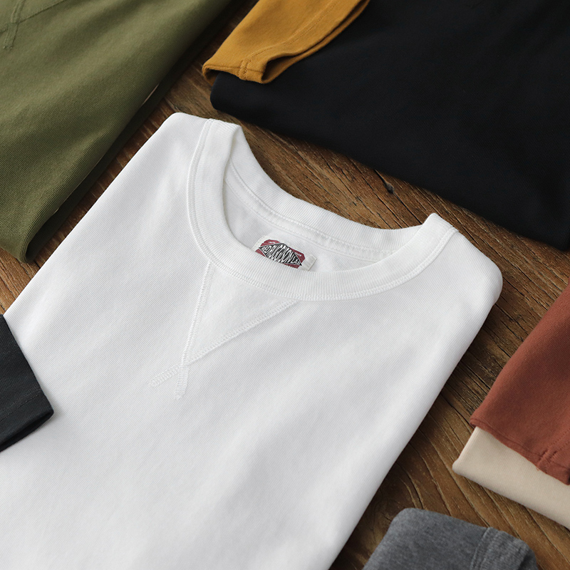 Fake two heavy lbs Long sleeves T-shirt Male loose Leisure Fall Shoulders Day Ensemble Retro Chains Crash Color Pure Cotton Outwear T-Shirt