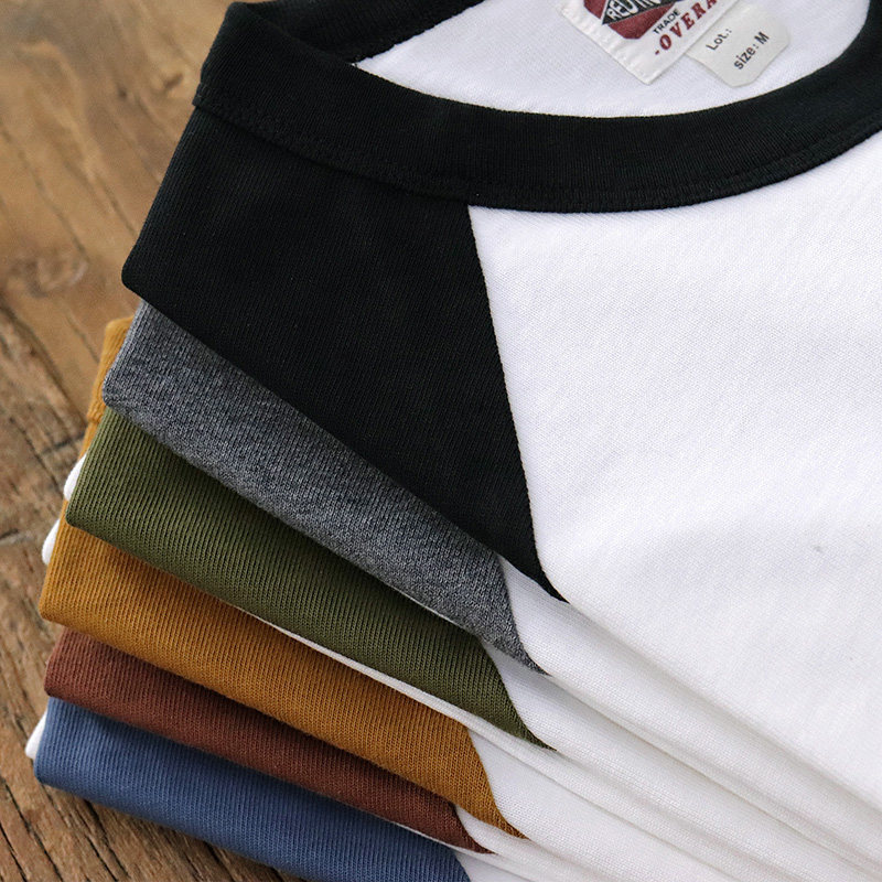 300G heavy pounds American retro T-shirt male long sleeve Amei click Shoulder Spelled Loose casual T-shirt Pure cotton TEE