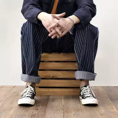 American retro daddy pants Amei Kazi wide leg pants men's vertical striped pants loose straight tube baby bag overalls jeans