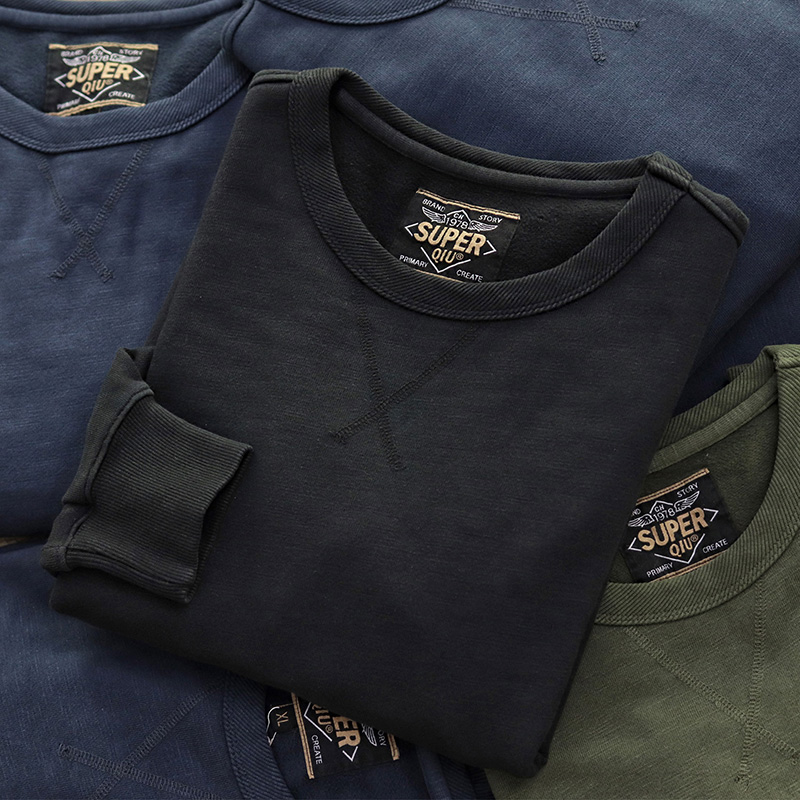 Pure cotton knit jacket male American vintage reworked water washed for old autumn and winter casual round collar warm and velvety coat man