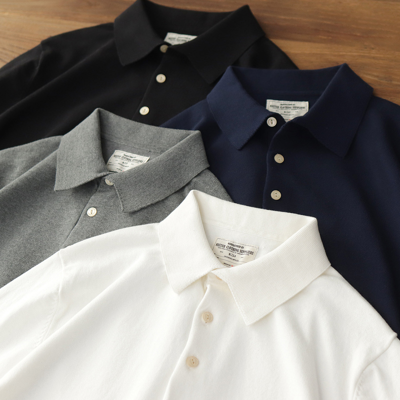 Autumn New American Retro Lapel Knit Polo Shirt Pure Cotton Pullover Casual Sweater Long Sleeve Men's