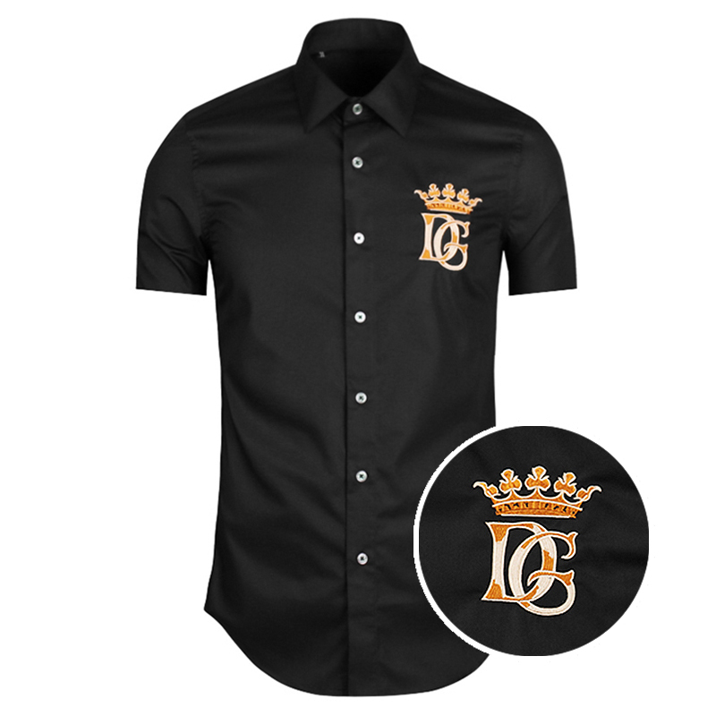European and American Accessible Luxury Summer Clothing Letter Crown Embroider Slim Short-Sleeved Shirt Men's Trendy Brand Classy Business Gentleman's Shirt Handsome