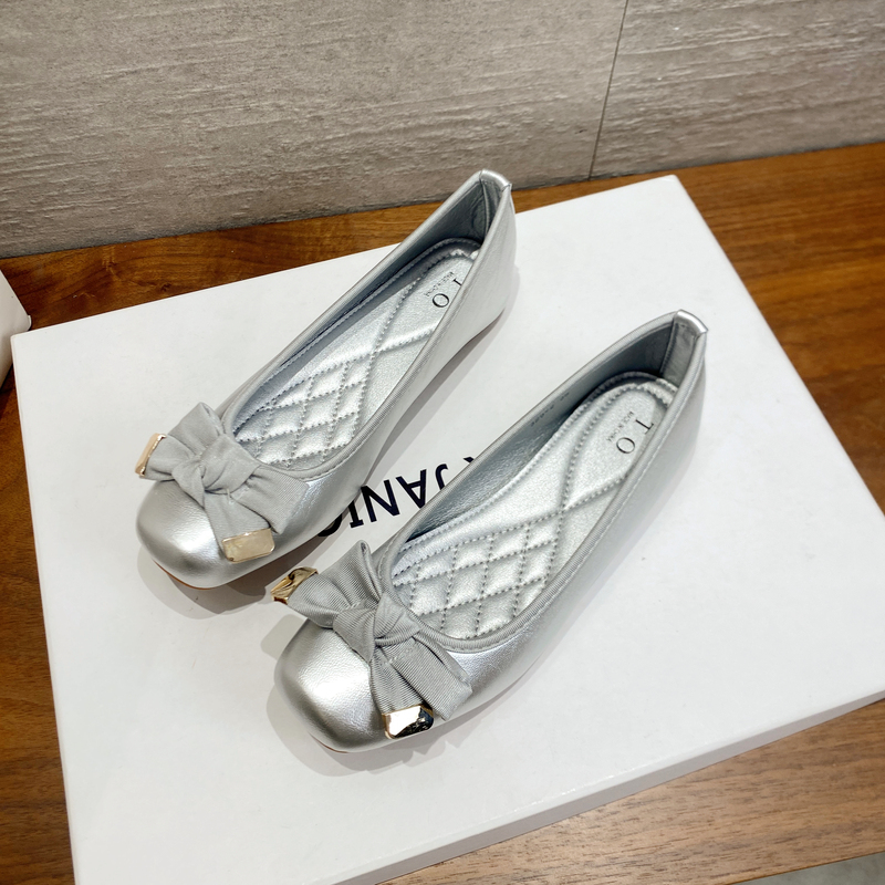 Playful Bow-Knot New Style Flat Square-Toe Slip-On Shoes European and American Style Bean-Soled Fashionable and Comfortable Large Size Women's Shoes
