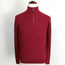 Autumn and winter middle-aged mens thickened pure cashmere sweater red solid color half-chain half-turtleneck pullover sweater warm