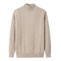 Autumn and winter new womens 100% cashmere sweater thickened solid color twist womens semi-high neck pullover long sleeve sweater