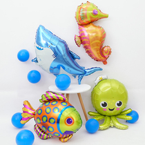 Ocean theme great white shark octopus tropical fish seahorse baby birthday underwater world series aluminum balloon