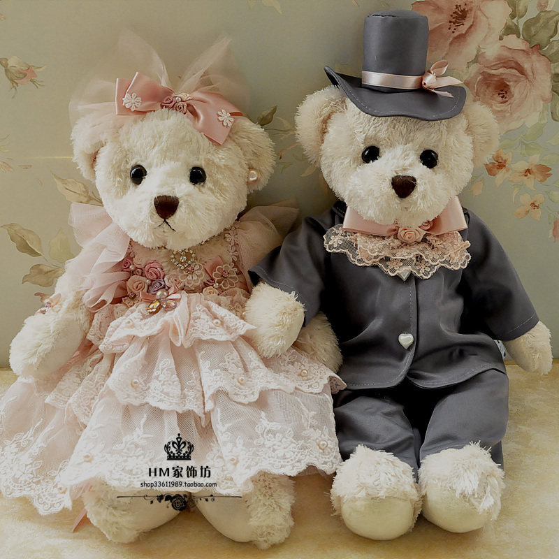Korean wedding wedding high-end teddy bear Western-style couple bear Large head press bed doll doll wedding doll wedding