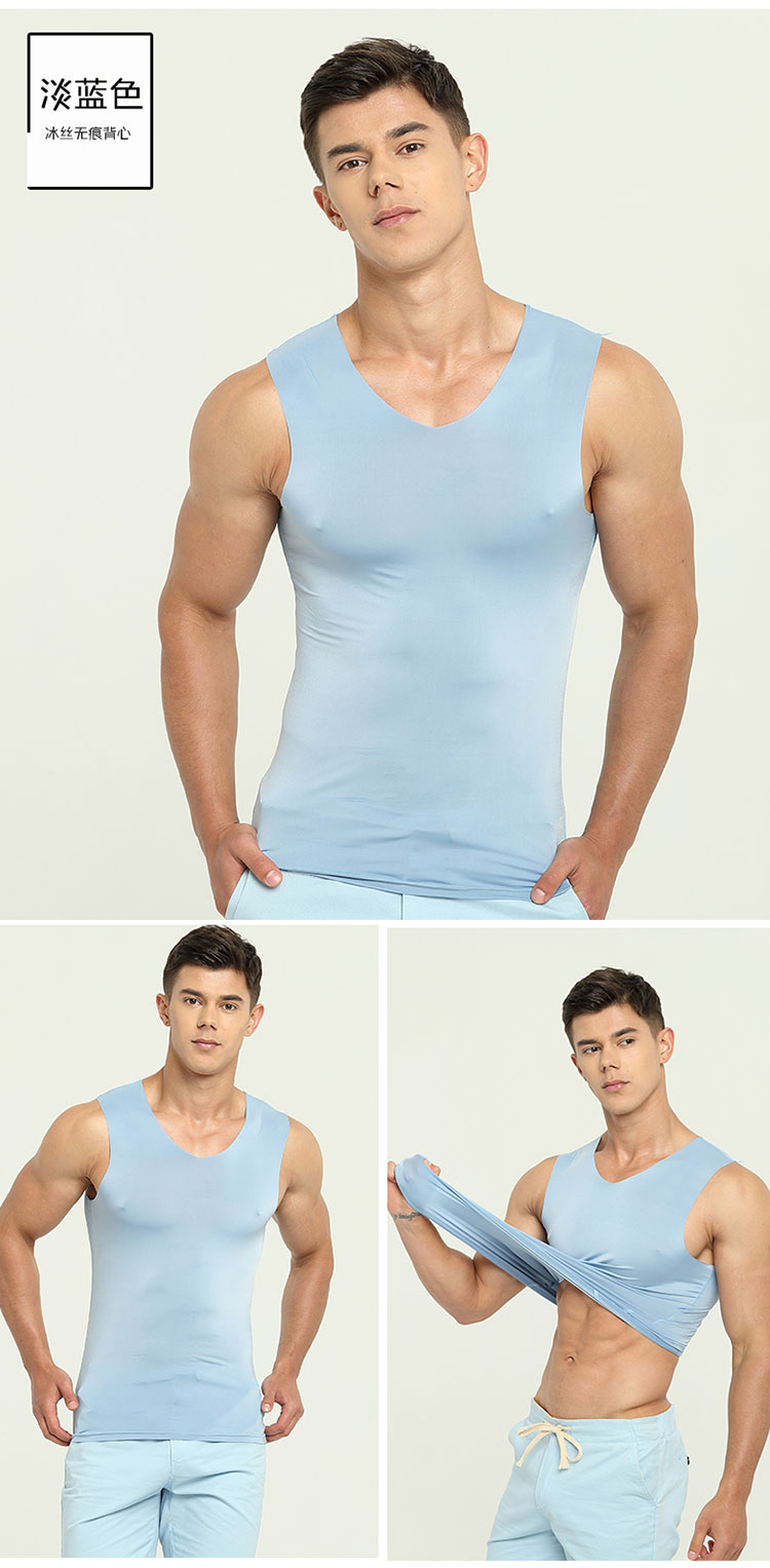 2 cái ice lụa liền mạch người đàn ông thở của vest Slim rào cản thể thao không tay t-shirt đáy áo wicking nhanh khô